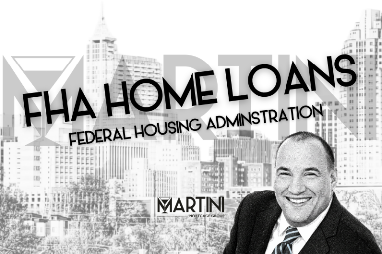FHA Home Loans Raleigh NC explained by Kevin Martini of Martini Mortgage Group with Raleigh skyline background