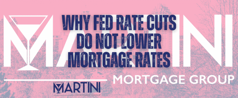 Featured image for the Martini Mortgage Group article titled “Why Fed Rate Cuts Do Not Lower Mortgage Rates,” highlighting insights from Raleigh Mortgage Broker Logan Martini on how Federal Reserve decisions influence home-loan pricing.