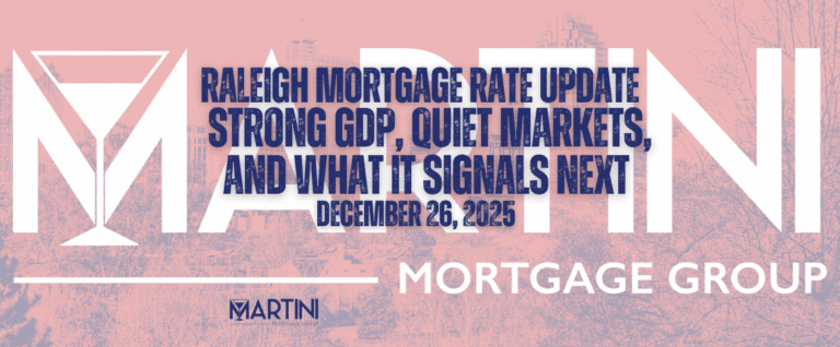 Raleigh Mortgage Rate Update for December 26, 2025 by Martini Mortgage Group highlighting strong GDP growth and quiet mortgage markets in Raleigh, North Carolina