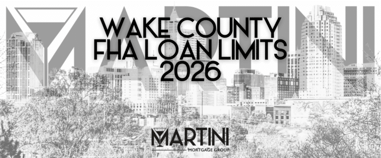 Wake County FHA Loan Limits 2026 featured image showing the Wake County and Raleigh skyline with text highlighting updated FHA loan limits for Wake County homebuyers