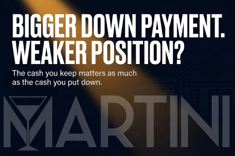 More money down buying home Raleigh NC strategy explained by Martini Mortgage Group, showing cash reserve tradeoffs for Triangle buyers in 2026.