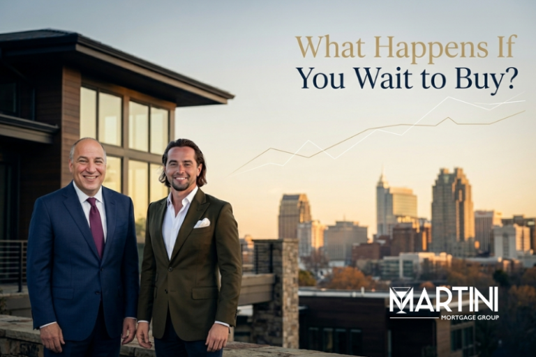 What happens if you wait to buy a home in Raleigh NC featuring Kevin Martini and Logan Martini with Raleigh skyline housing market trends